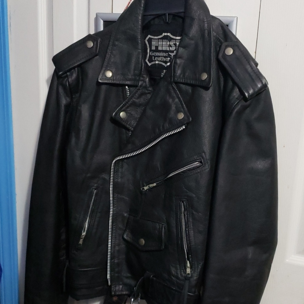 Rare Vtg Punk First Genuine Leather Biker Jacket